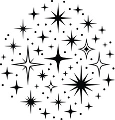 Black Sparkle Stars Icon Set in Circular Pattern Vector