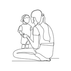 Continuous single line of young mother giving some wise advice talk to his child. Happy family parenting concept. Trendy sketch drawing editable stroke vector illustration	