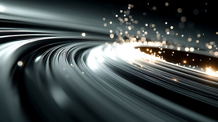 Fototapeta premium Bright abstract image showing flowing light particles and smooth curved lines creating dynamic and futuristic visual effect with glowing bokeh highlights
