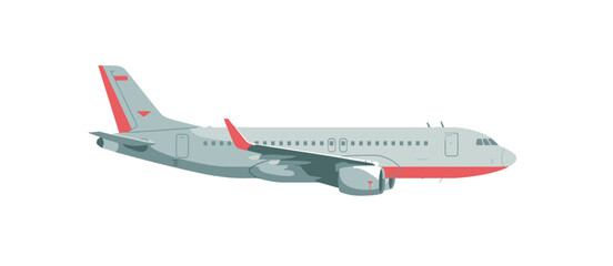 Grey and Red Passenger Airplane Side View Illustration