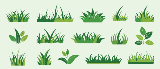Collection of Green Grass and Leaf Illustrations