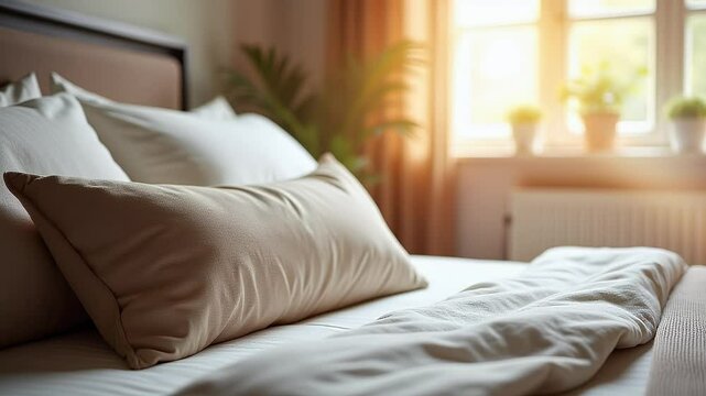Stacked Soft Furnishings Arranged on a Sleeping Surface in a Residential Setting