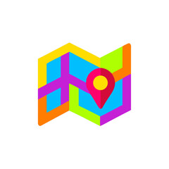Colorful Map Icon with Location Pin Design  