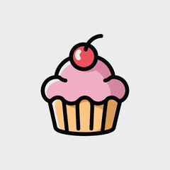 Pink Cupcake with Cherry on Top Sweet Dessert Icon
