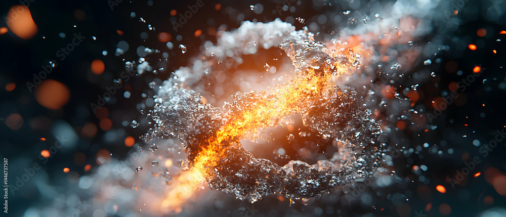 Poster abstract art depicts a dynamic process. the image shows molten energy swirling within a fluid struct