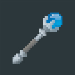 sapphire staff in pixel art style with isolated background