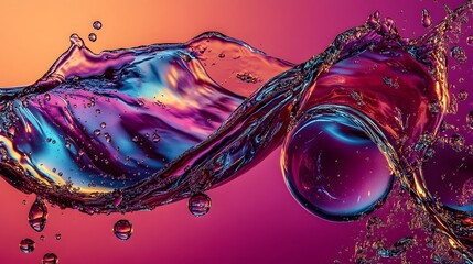 Dynamic water splash with vivid color gradients and reflections abstract visual art