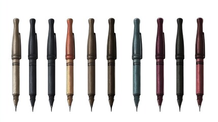 Twelve mechanical pencils in various colors.