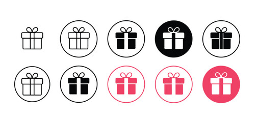 Gift Box Icons Set Black, White, and Pink Variations
