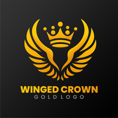 Elegant Golden Winged Crown Logo Design on Dark Background
