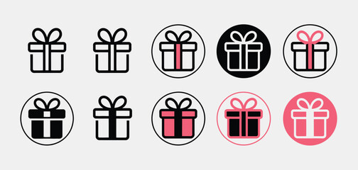 Gift Box Icons Set Black, White, Pink Variations
