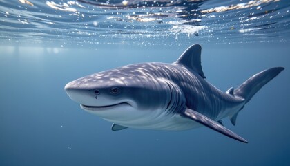 Naklejka premium A smiling whale shark with small dots, floating serenely.