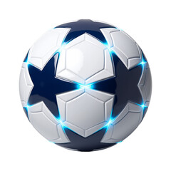 Realistic Soccer Ball with Blue Star Design, Transparent Background