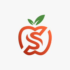 Apple fruit logo in letter S shape icon