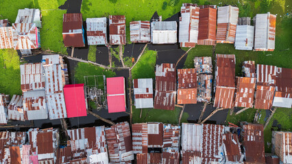 Houses on the water, flooding in the Peruvian Amazon, in the city of Iquitos, where the Nanay River...