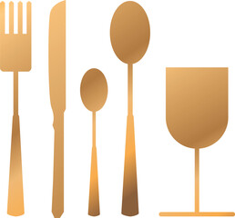 Images for graphic design of tableware, spoons, forks, knives, wine glasses.