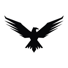 Silhouette of an eagle flying with spread wings on a white background