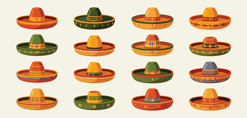 Collection of Colorful Sombrero Hats with Traditional Designs