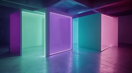 Neon Boxes Empty Industrial Space