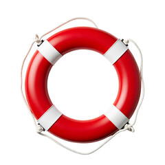 Red Life Preserver with Rope, Transparent Background. Safety Ring.