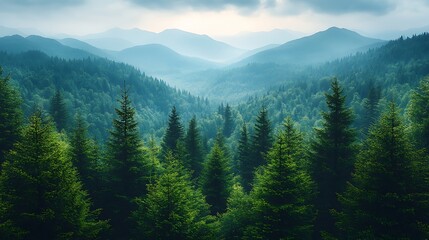 Fototapeta premium Beautiful pine forest in the mountains. Nature background. Toned.