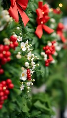 Obraz premium bunch of red and white flowers with a red bow