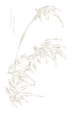 Hand drawn bamboo branch on white background decorations in vintage style. Art abstract leaves template design.
