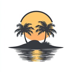 Silhouette of Palm Trees on a Tropical Island at Sunset