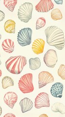 Colorful seashell pattern on a light background.