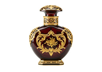 Ornate perfume bottle isolated on transparent background


