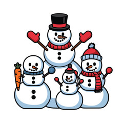 Happy Snowman Family Winter Holiday Cartoon Illustration