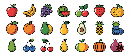 Collection of Colorful Fruit and Vegetable Icons