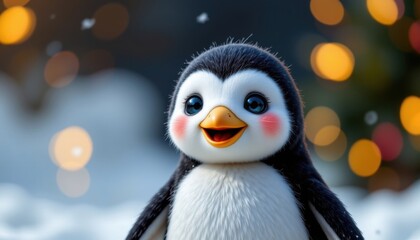 A smiling penguin with tiny wings and soft glowing accents.