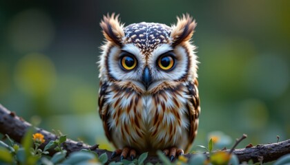 Naklejka premium A cute owl with tiny feathers and a glowing face.