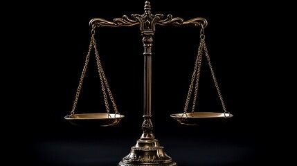 luxury justice scale with gold-plated finish, fine detailing on central column, minimalist aesthetic with rich textures, isolated plain background 