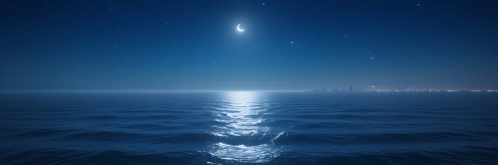 A Full Moon Shining on a Dark Ocean at Night