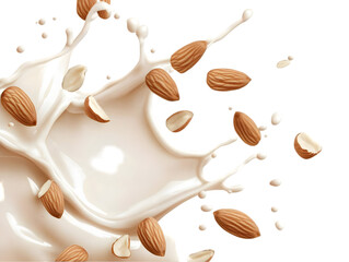 Fototapeta premium Almond Milk Splash Isolated Background Realistic Food Illustration
