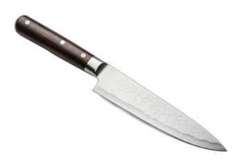 Wooden-handled knife with white blade isolated on transparent background.