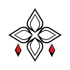 Abstract Floral Emblem with Red Accents