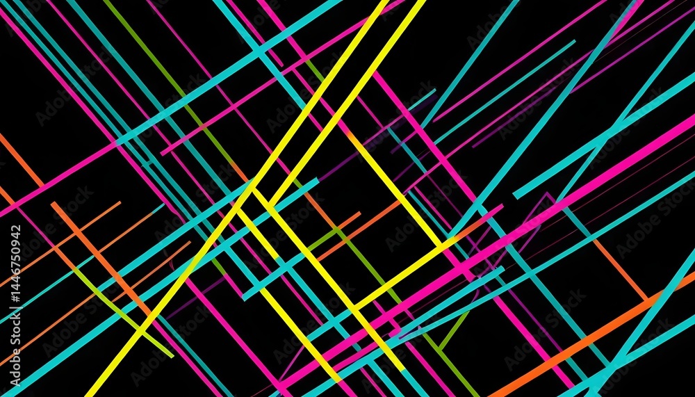 Aufkleber Abstract background with intersecting colorful lines on a black backdrop creating a modern design