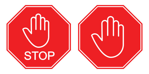 stop sign with hand icon. 