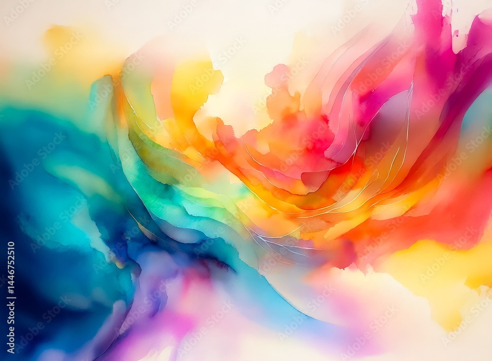 Fototapete Vibrant, abstract artwork featuring a swirling blend of  bold, colorful hues.  The fluid forms create a dynamic and energetic composition.  Think of it as a colorful explosion of liquid light.