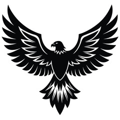 Fototapeta premium Silhouette of a powerful eagle with spread wings in flight on a white background