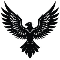 Fototapeta premium Silhouette of a powerful eagle with spread wings in flight on a white background