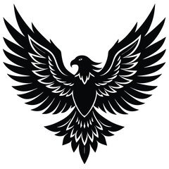 Fototapeta premium Silhouette of a powerful eagle with spread wings in flight on a white background