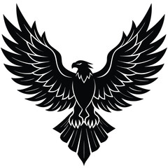 Obraz premium Silhouette of a powerful eagle with spread wings in flight on a white background