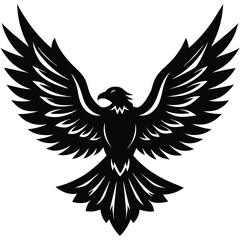 Obraz premium Silhouette of a powerful eagle with spread wings in flight on a white background