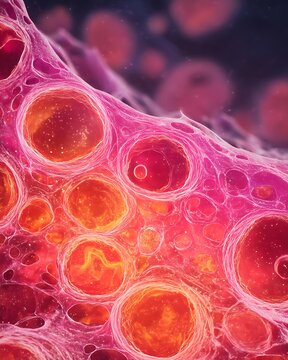 Malignant fat cells liposarcoma have scattered patches of fat and nuclei.