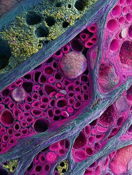 Biopsy image showing rhabdomyosarcoma muscle cells with abnormal cell structure.
