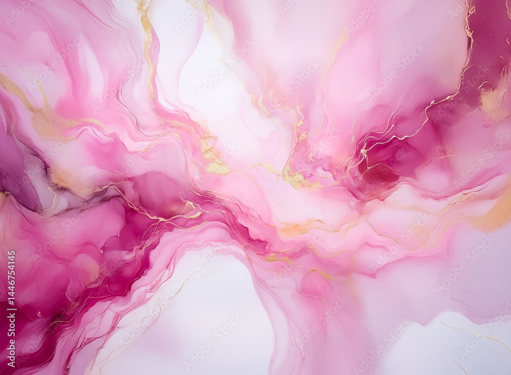 Aufkleber Fluid acrylic painting in shades of pink and gold.  Swirling, abstract forms create a dreamy, ethereal effect. The colors blend seamlessly, creating a sense of movement and depth.